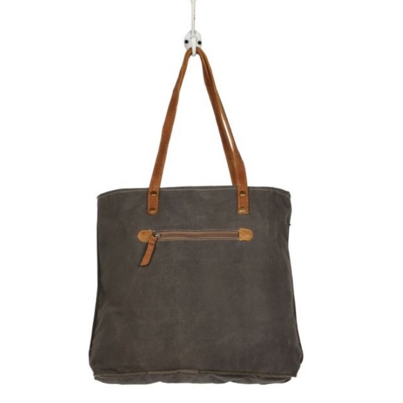 NWT Boho Leather & Canvas Tote Bag - Picture 3 of 5